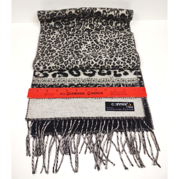 FRAAS Cashmink Scarf Soft Acrylic Animal Leopard Made In Germany Fringed 11”x52” - Picture 4 of 6